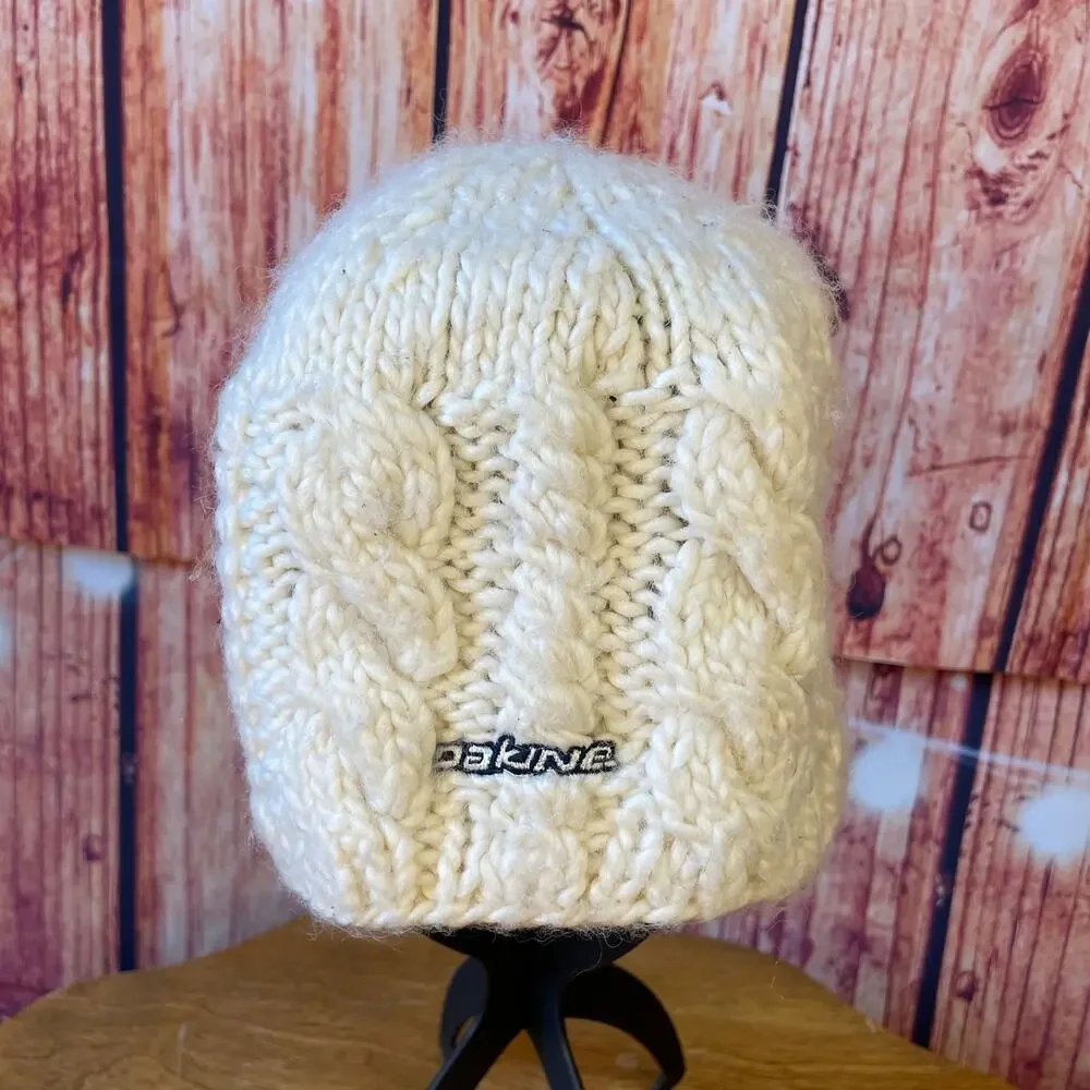 Dakine Women's Winter/Off White Wool Blend Beanie Skull Cap Fleece Rim EUC